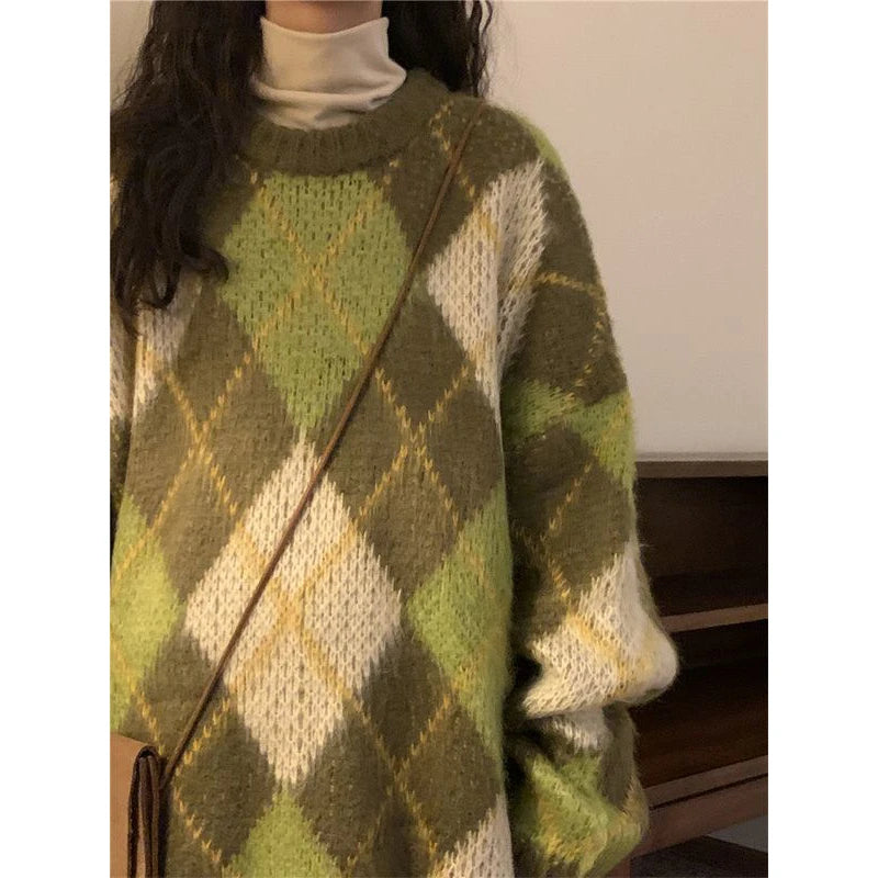 Mossy Plaid Oversized Sweater