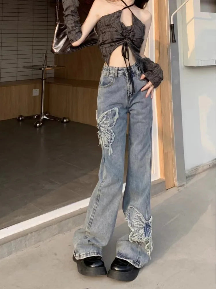Denim Butterfly Patch Jeans