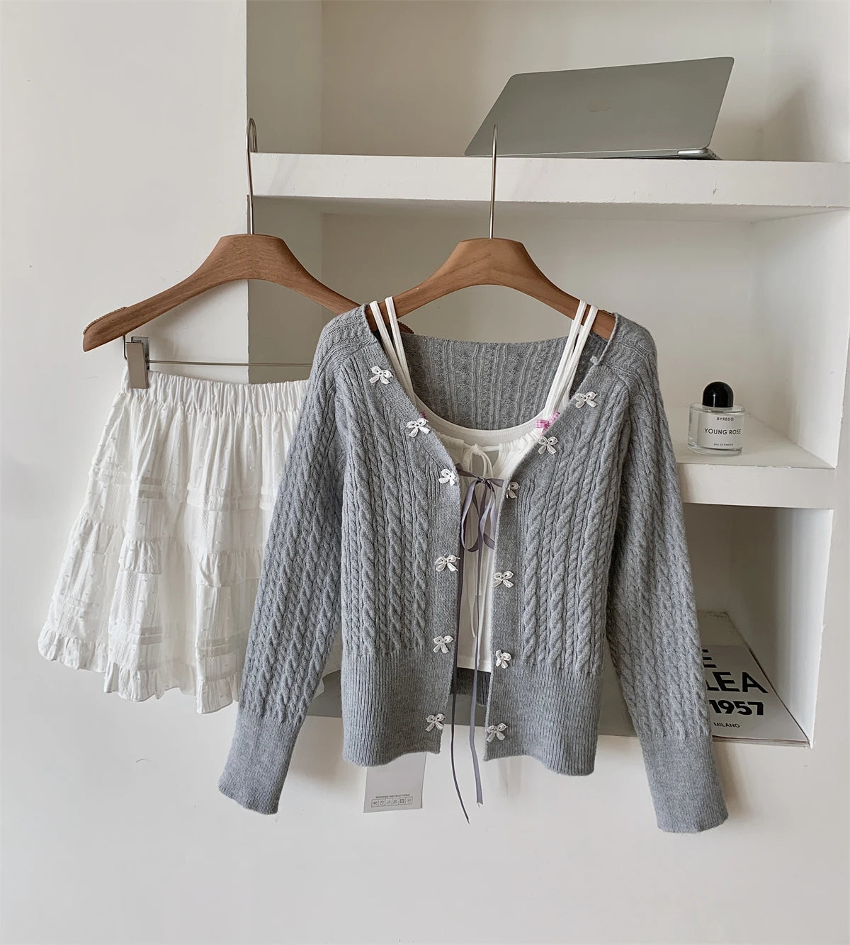 Soft Lace Bow-Knit Outfit Set