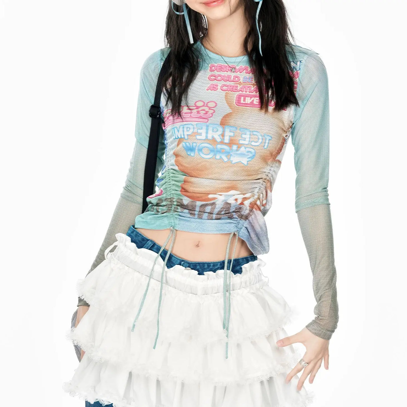 Pastel Graphic Mesh Top