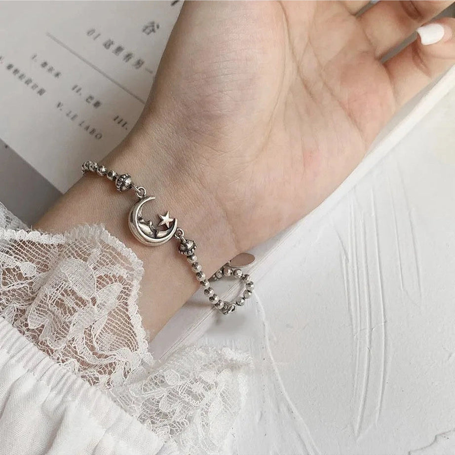 Celestial Moon & Star Silver Bracelet