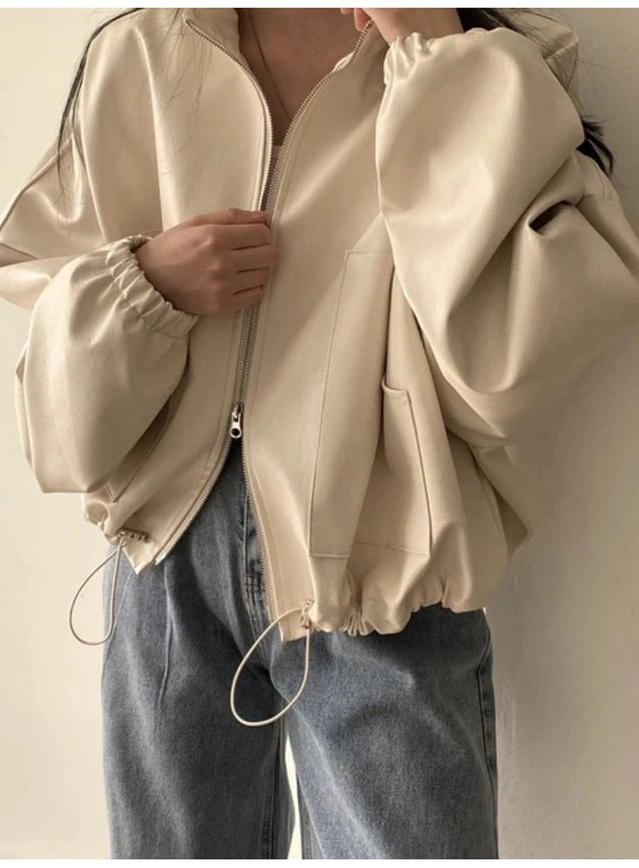 Oversized Faux Leather Bomber Jacket