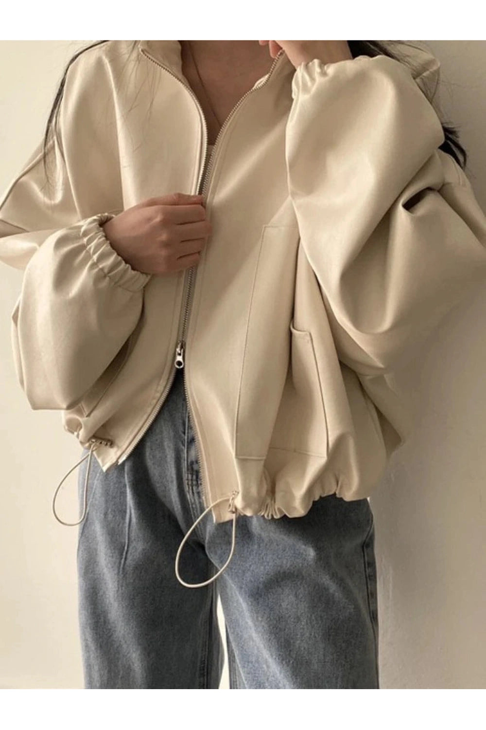 Oversized Faux Leather Bomber Jacket