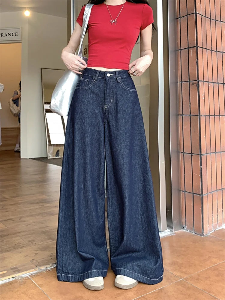 Dark Wash Wide-Leg Denim Jeans