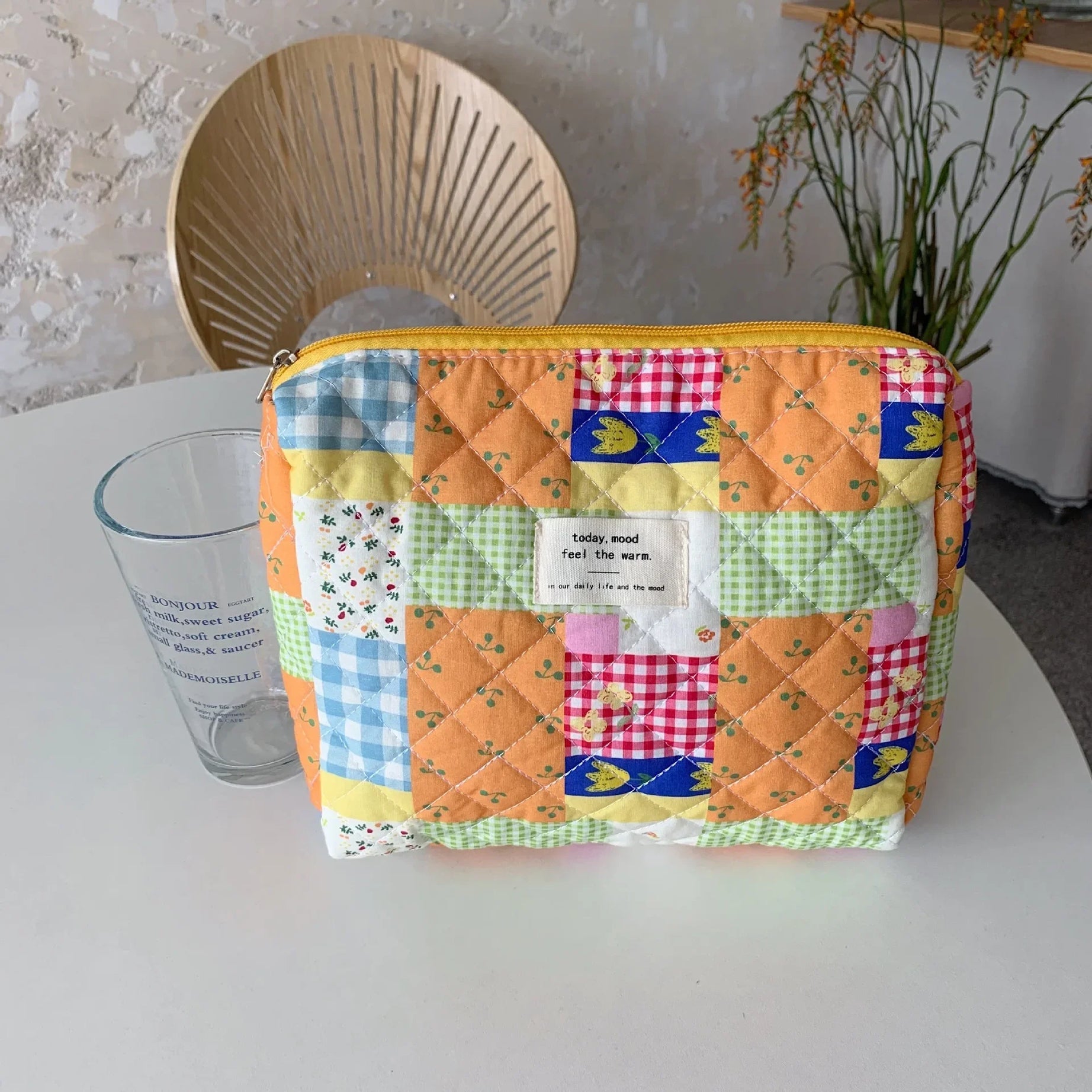Soft Checkered Makeup Bag