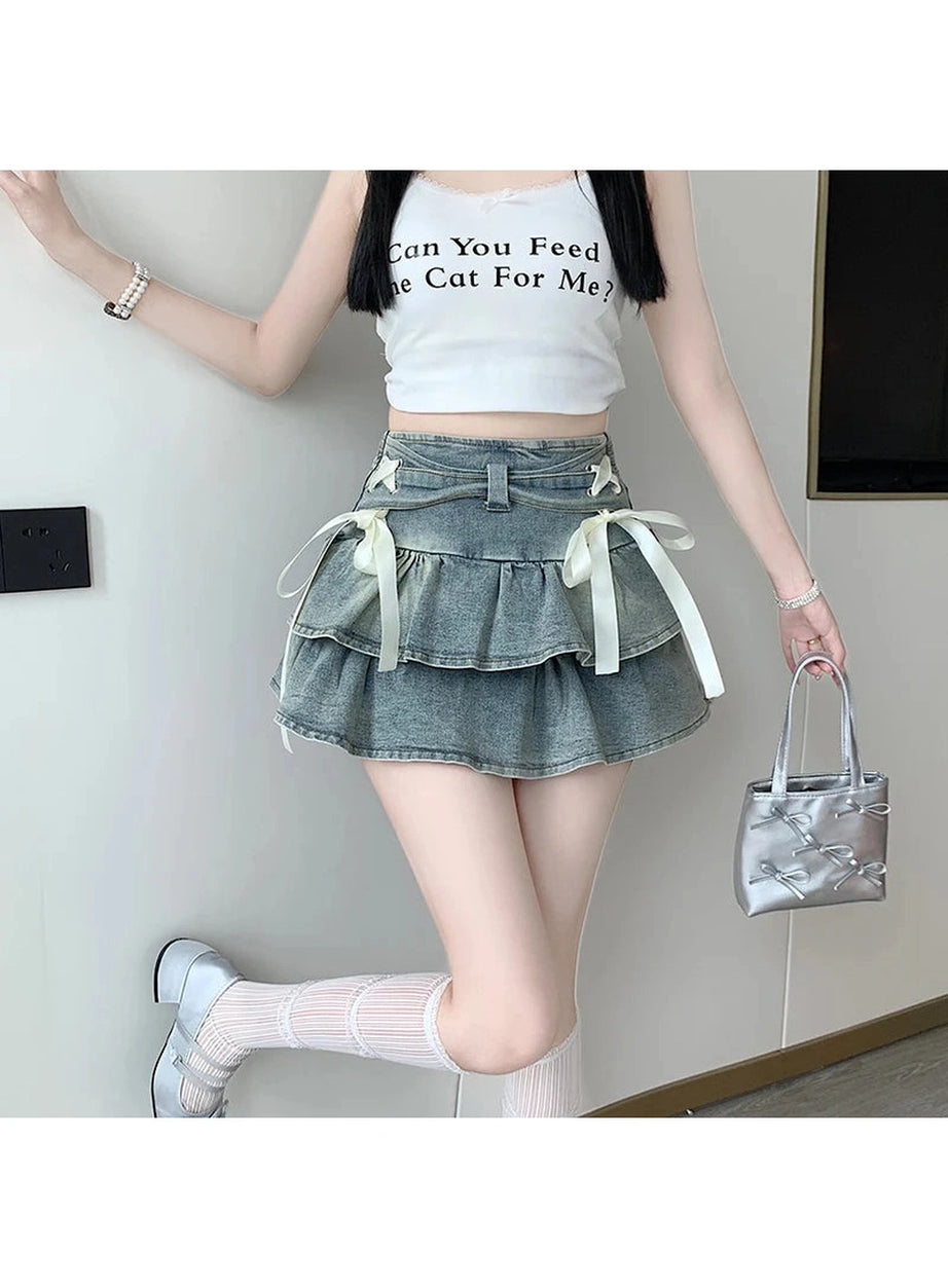 Gothic Ruffle Ribbon Mini Skirt