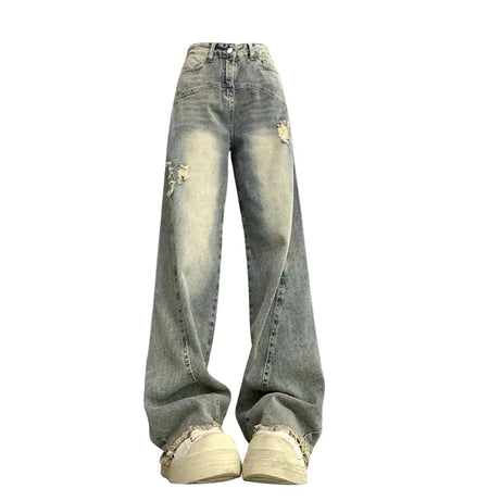 Vintage Fade Distressed Wide-Leg Jeans
