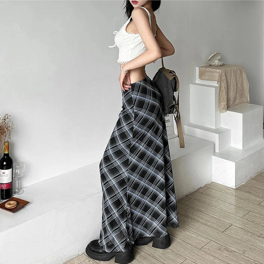 Black and Blue Plaid Maxi Skirt