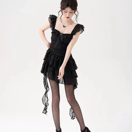 Gothic Lace Tiered Mini Dress