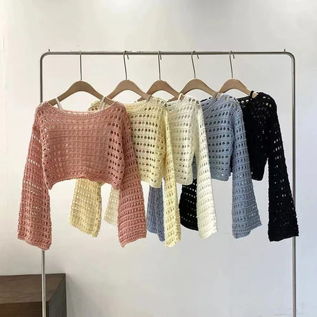 Pastel Open-Knit Cropped Sweater