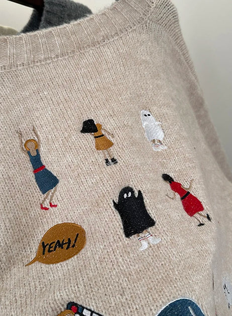 Playful Embroidery Oversized Sweater