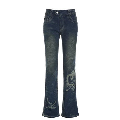Jeans mit Oceanic Flare-Stickerei