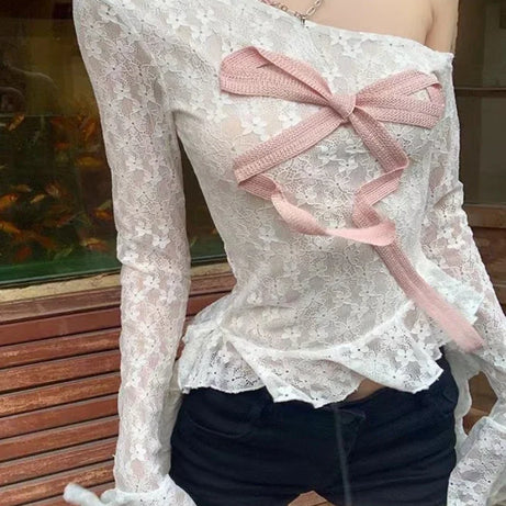 Rosette Lace Drama Long Sleeve Top