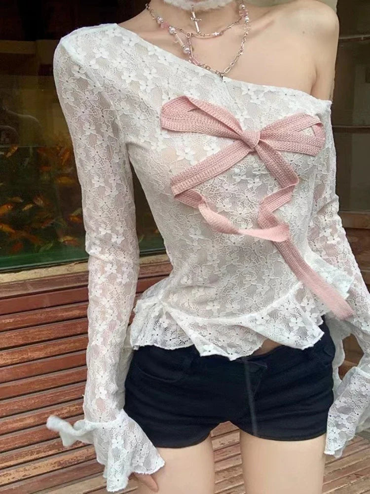 Rosette Lace Drama Long Sleeve Top