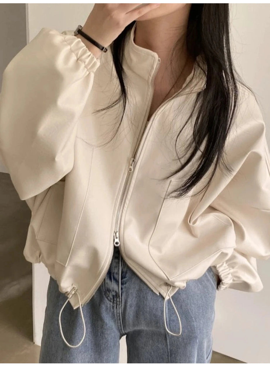 Oversized Faux Leather Bomber Jacket