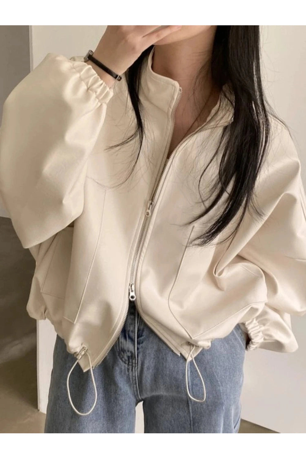 Oversized Faux Leather Bomber Jacket