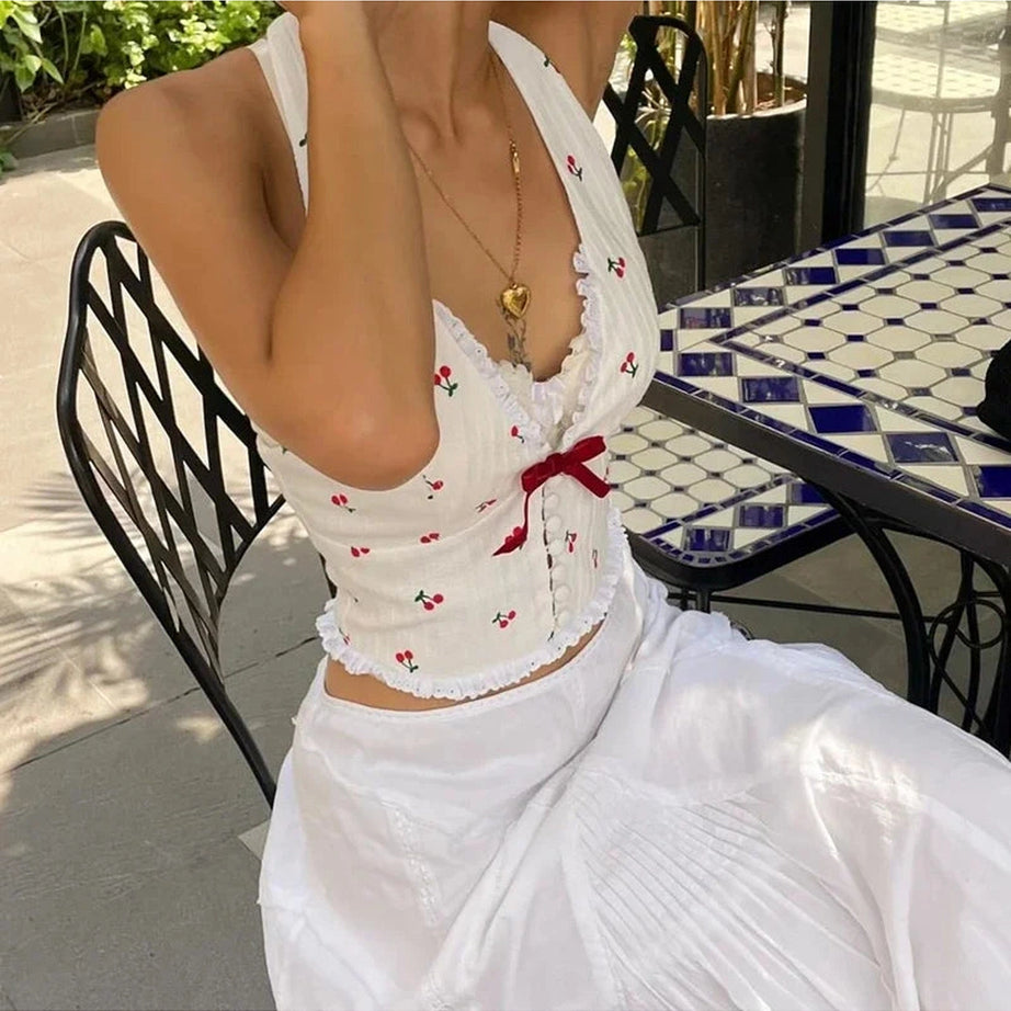 Cherry Blossom Lace-Up Halter Top