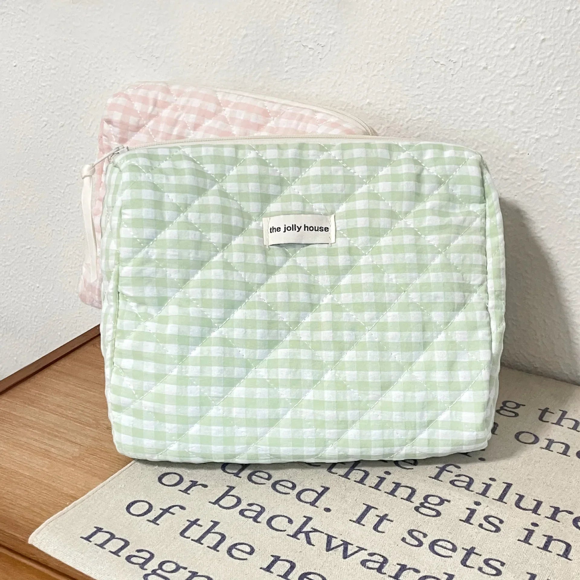 Soft Checkered Makeup Bag