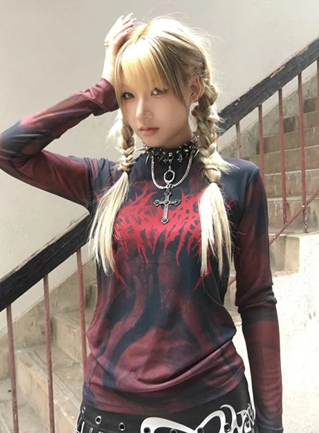 Chaos Flame Graphic Mesh Top