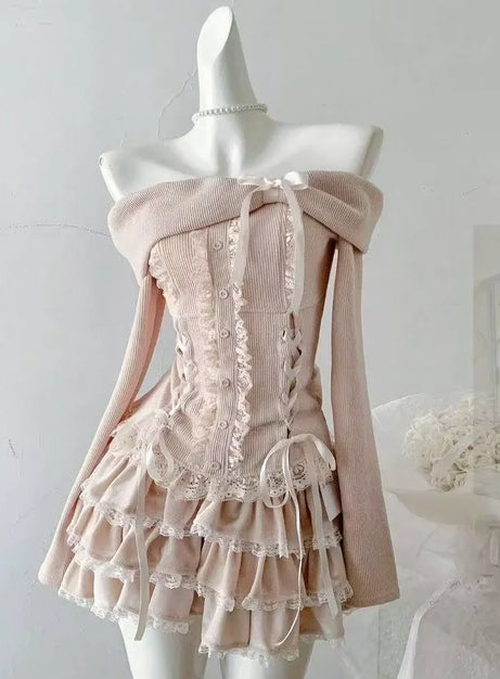 Dark Doll Bow-Knit Outfit Set