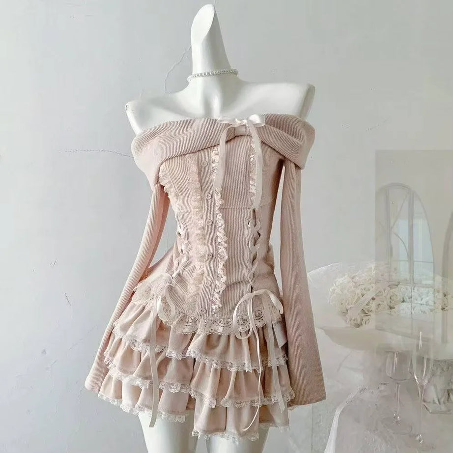 Dark Doll Bow-Knit Outfit Set