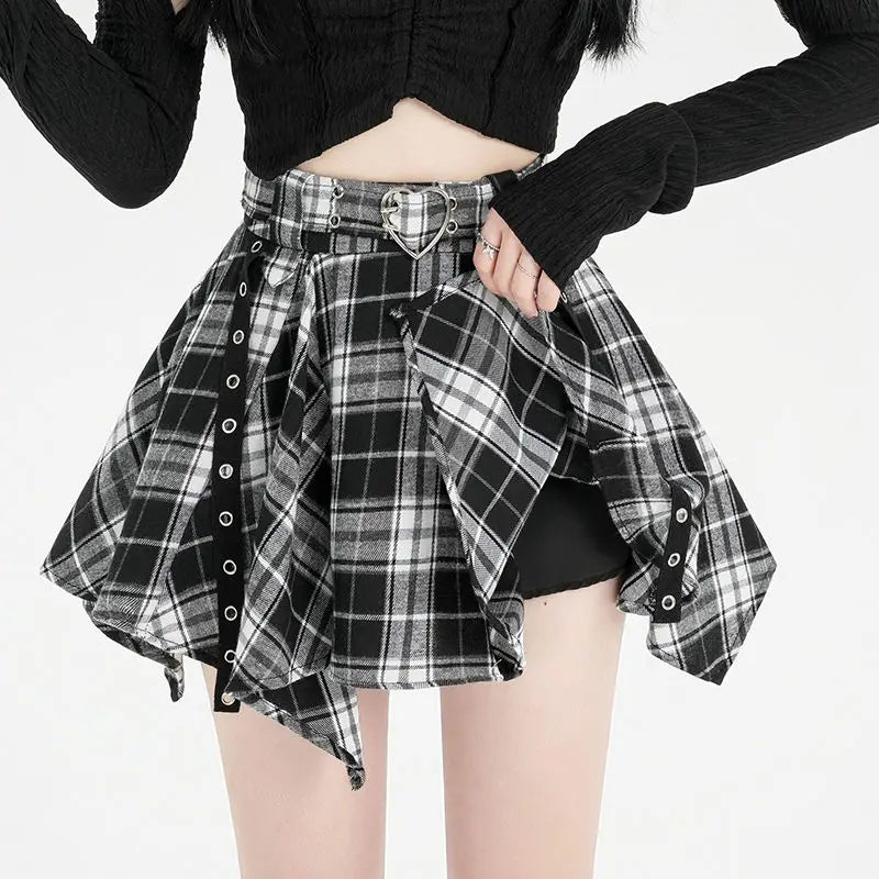 Heartcore Buckled Plaid Skirt