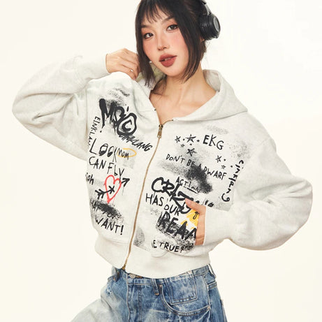 Graffiti Heart Zip Hoodie