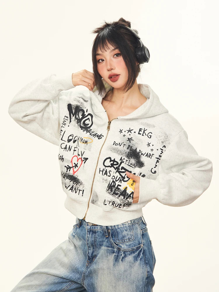 Graffiti Heart Zip Hoodie