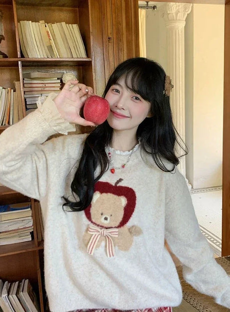 Apple Bear Cozy Knit Sweater