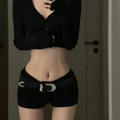 Midnight Glam Belted Shorts