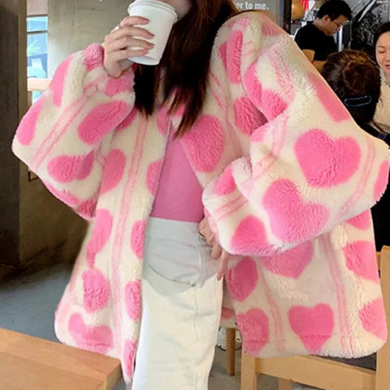 Bubblegum Heart Fluffy Jacket