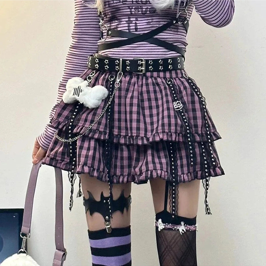 Y2k Plaid Punk Chain Skirt