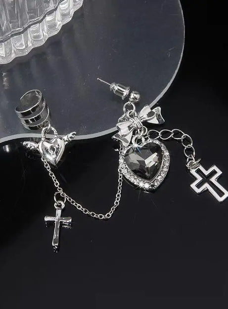 Gothic Heart Chain Drop Earrings