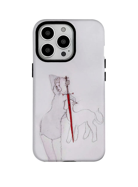 Mädchen und Biest mit rotem Schwert iPhone-Hülle