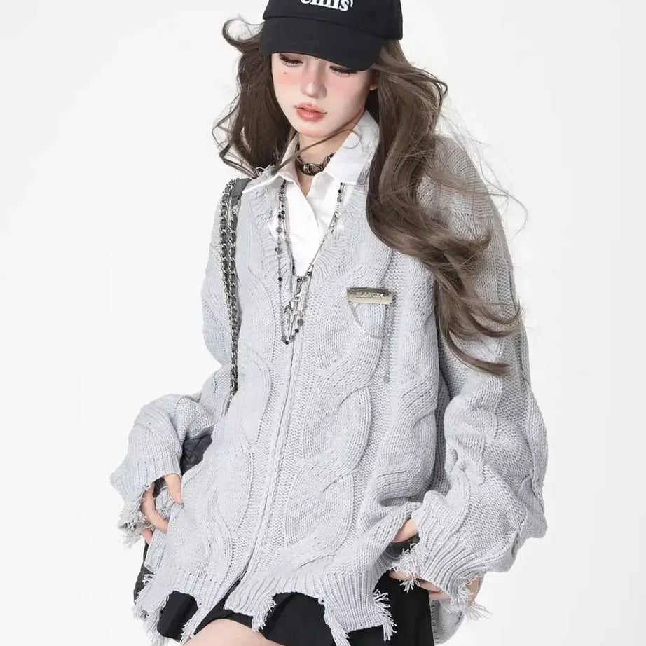 Shadow Shred Zip-Up Sweater