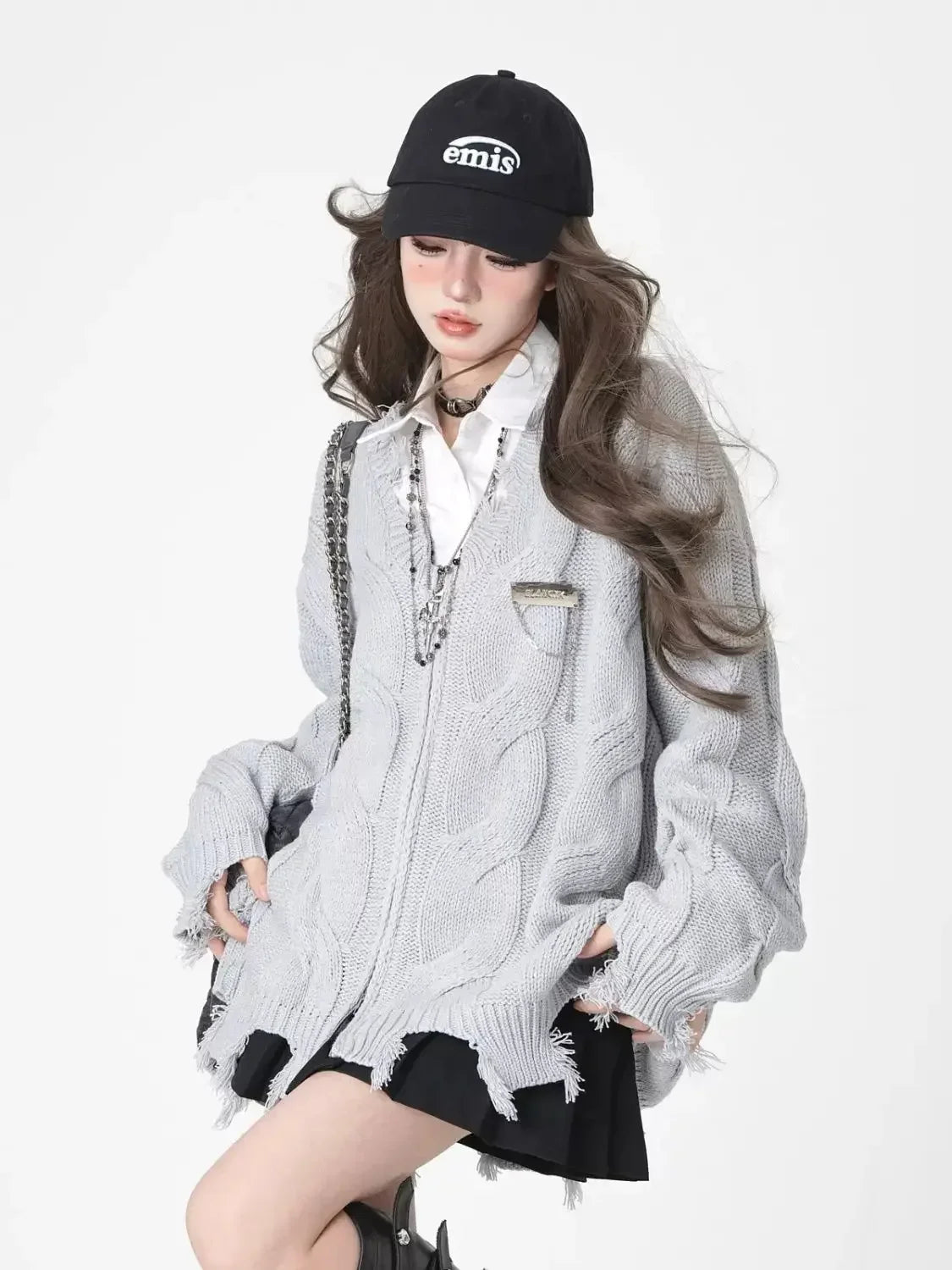 Shadow Shred Zip-Up Sweater