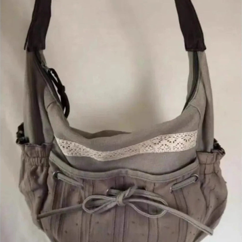 Y2k Boho Lace-Trim Hobo Bag