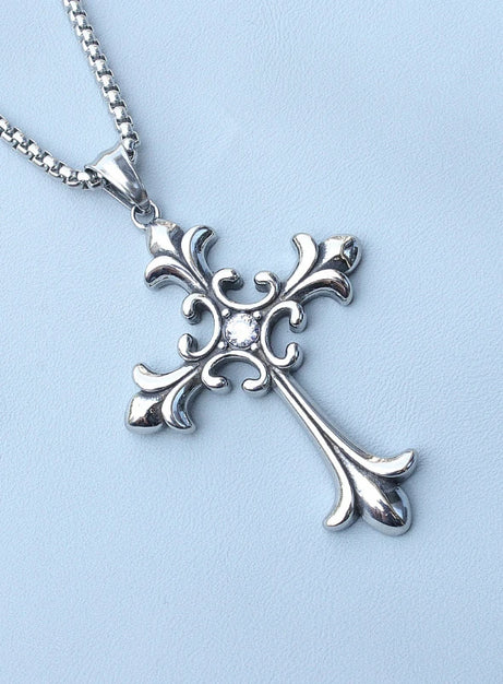 Silver Baroque Cross Necklace