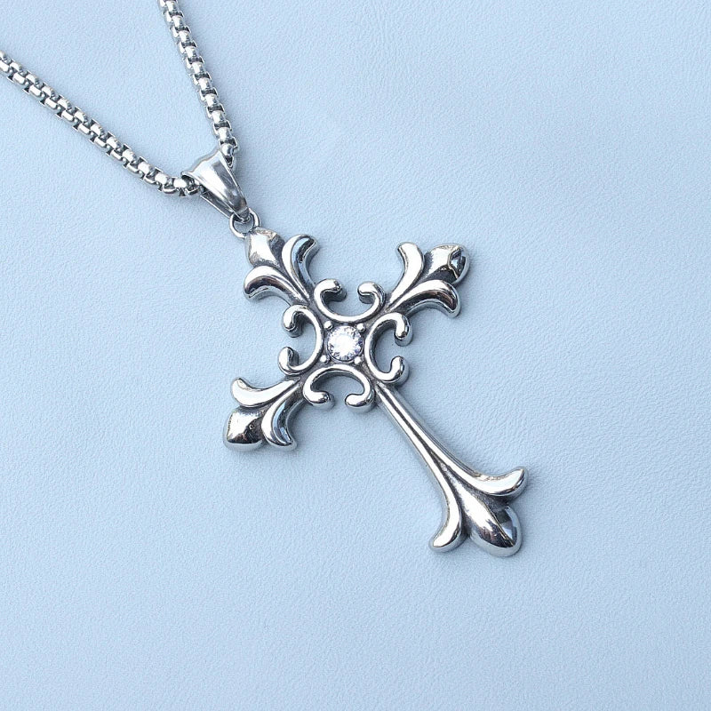 Silver Baroque Cross Necklace