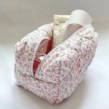 Floral Bloom Quilted Makeup Bag