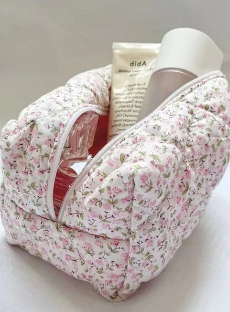 Floral Bloom Quilted Makeup Bag