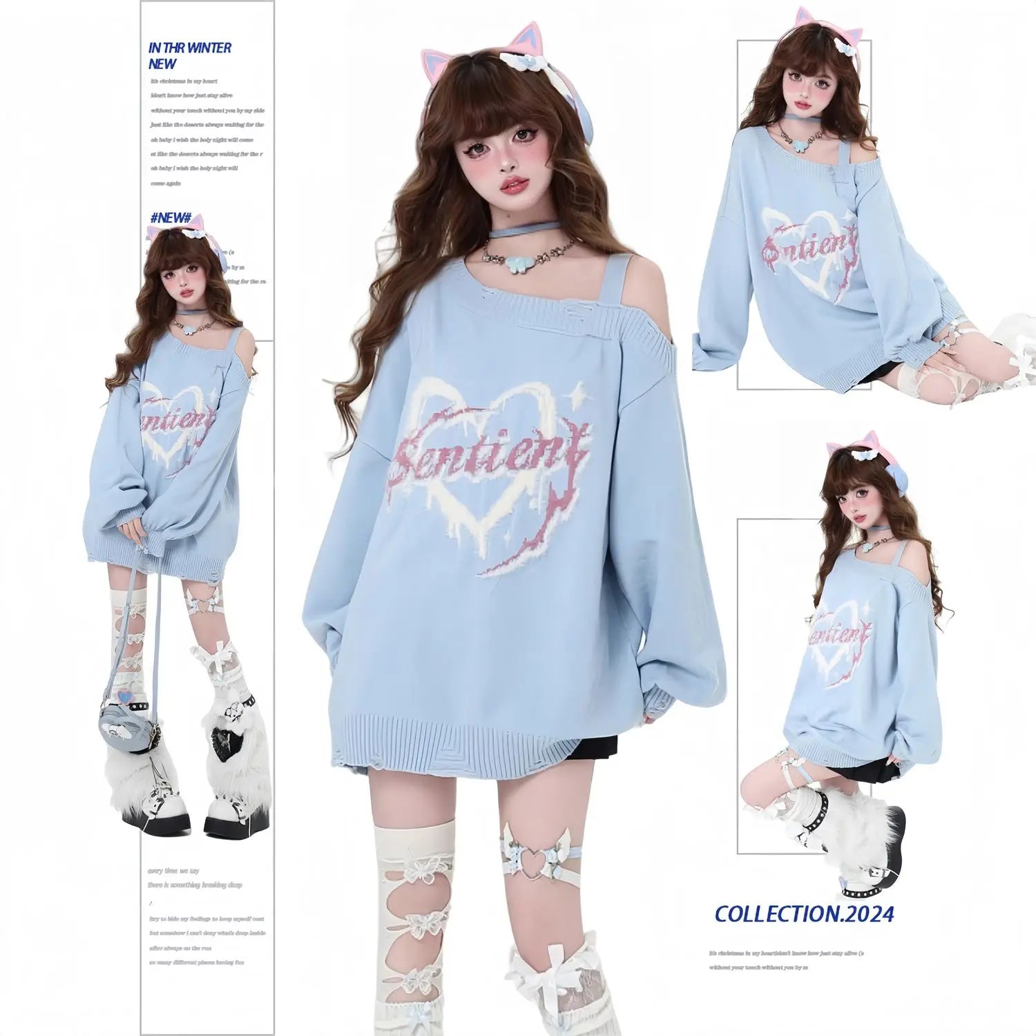 Oversized Edgy Heart Graphic Sweater