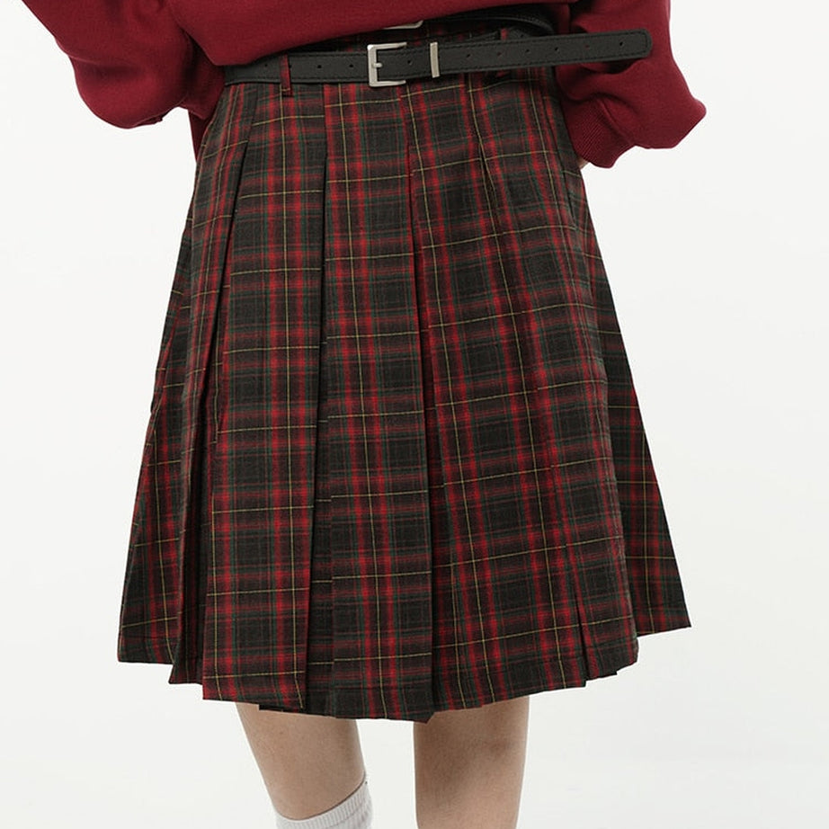 Y2k Red Plaid A-Line Skirt