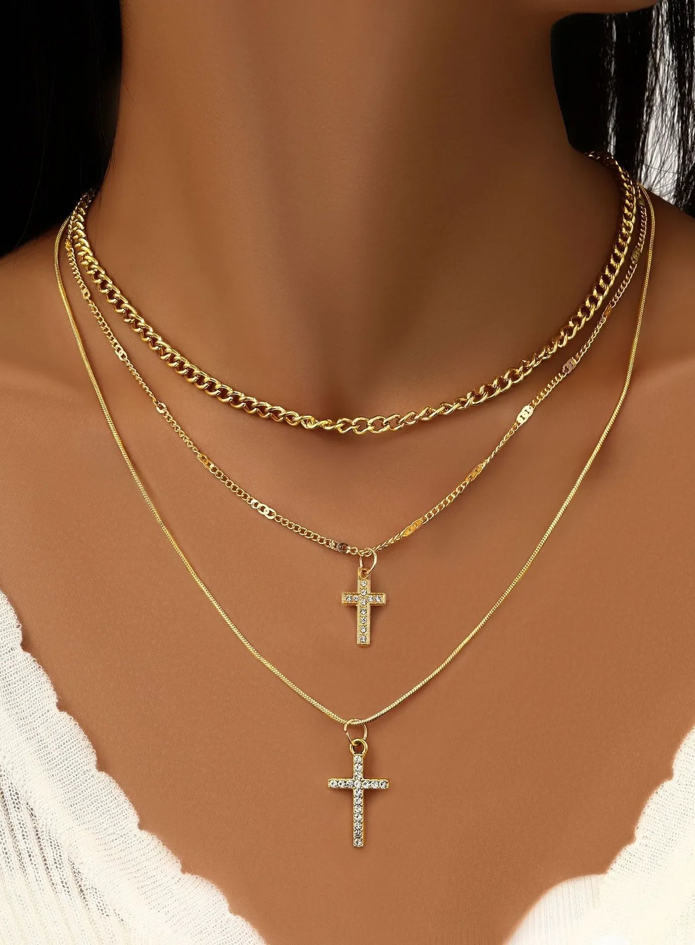 Crystal Rose Gothic Cross Necklace