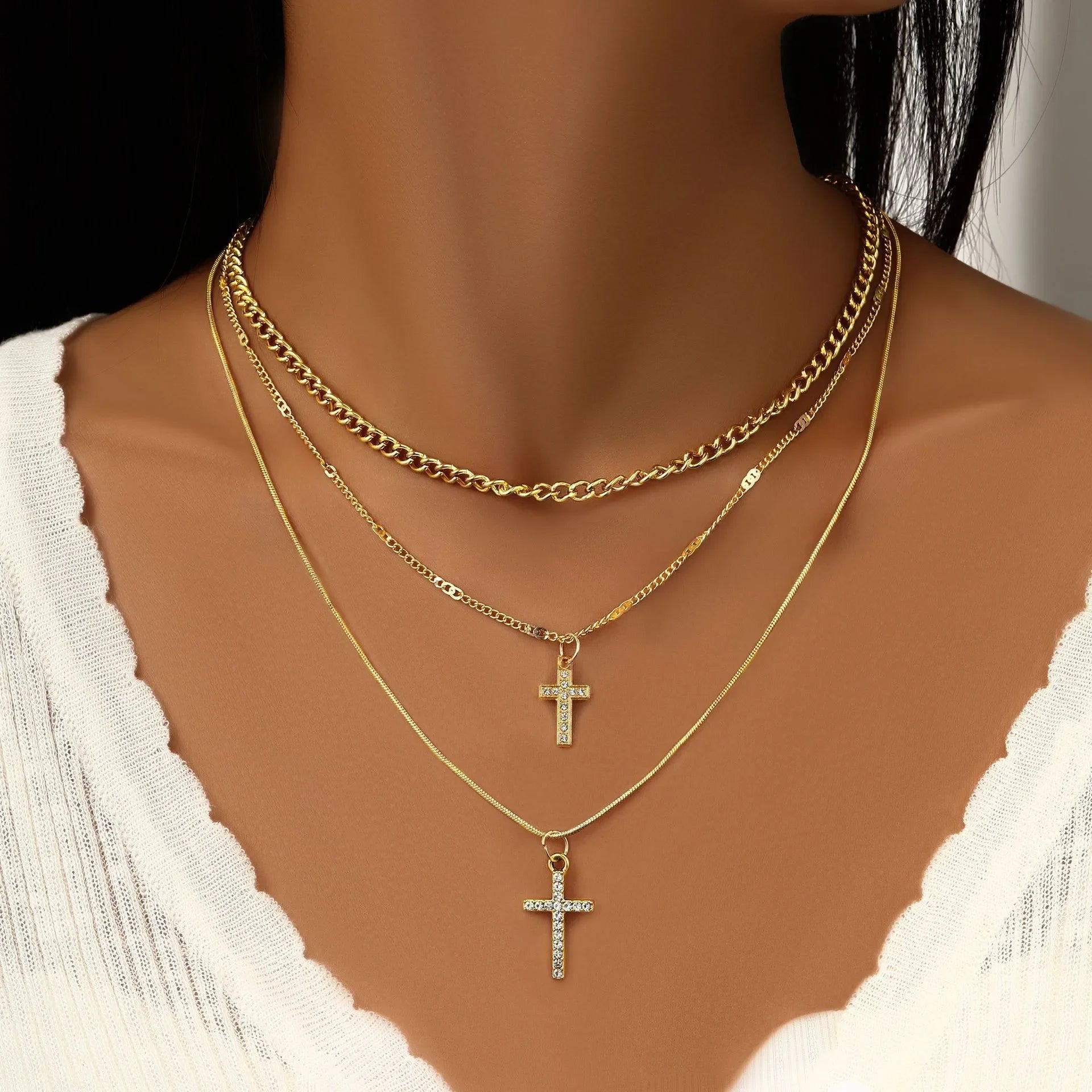 Crystal Rose Gothic Cross Necklace