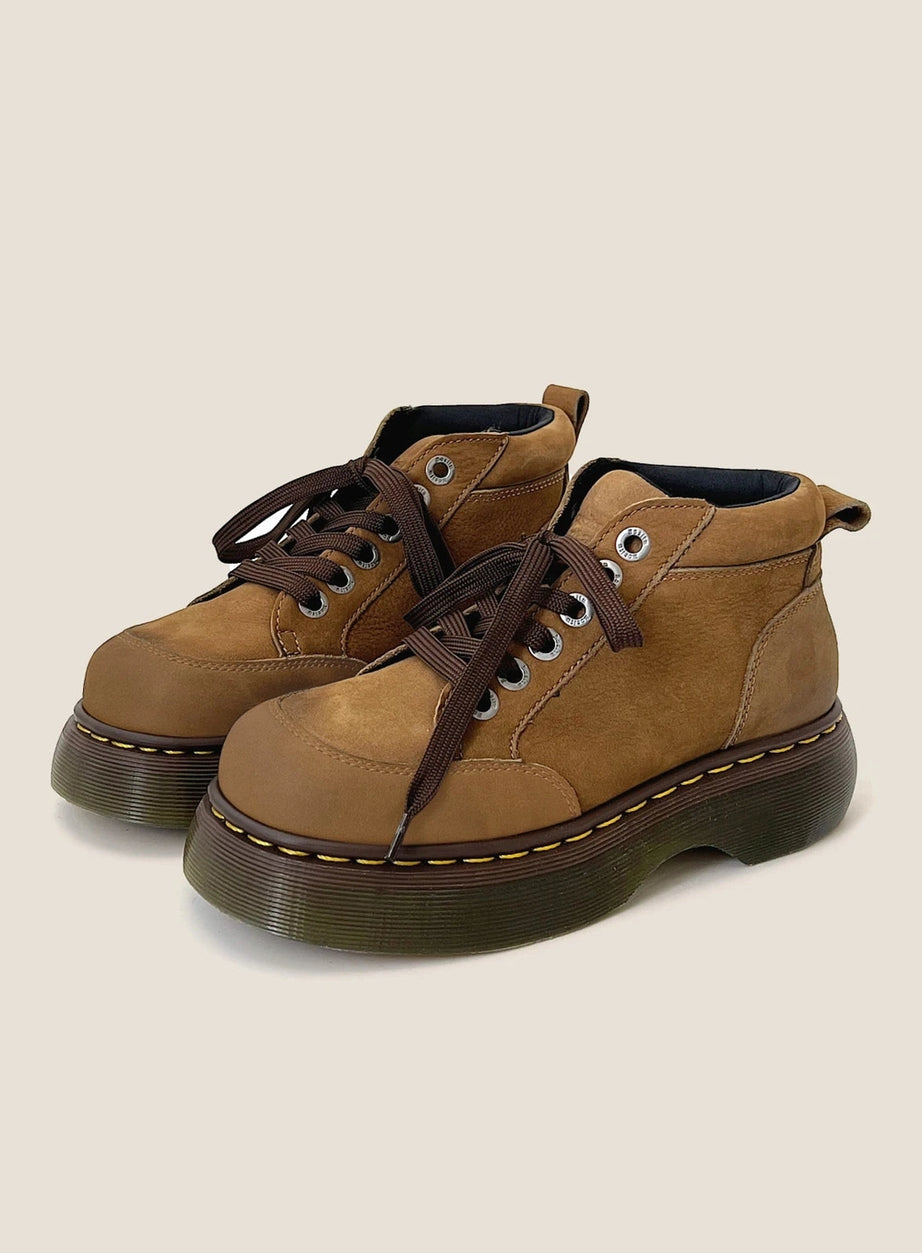 Chunky Brown Leather Lace-Up Boots
