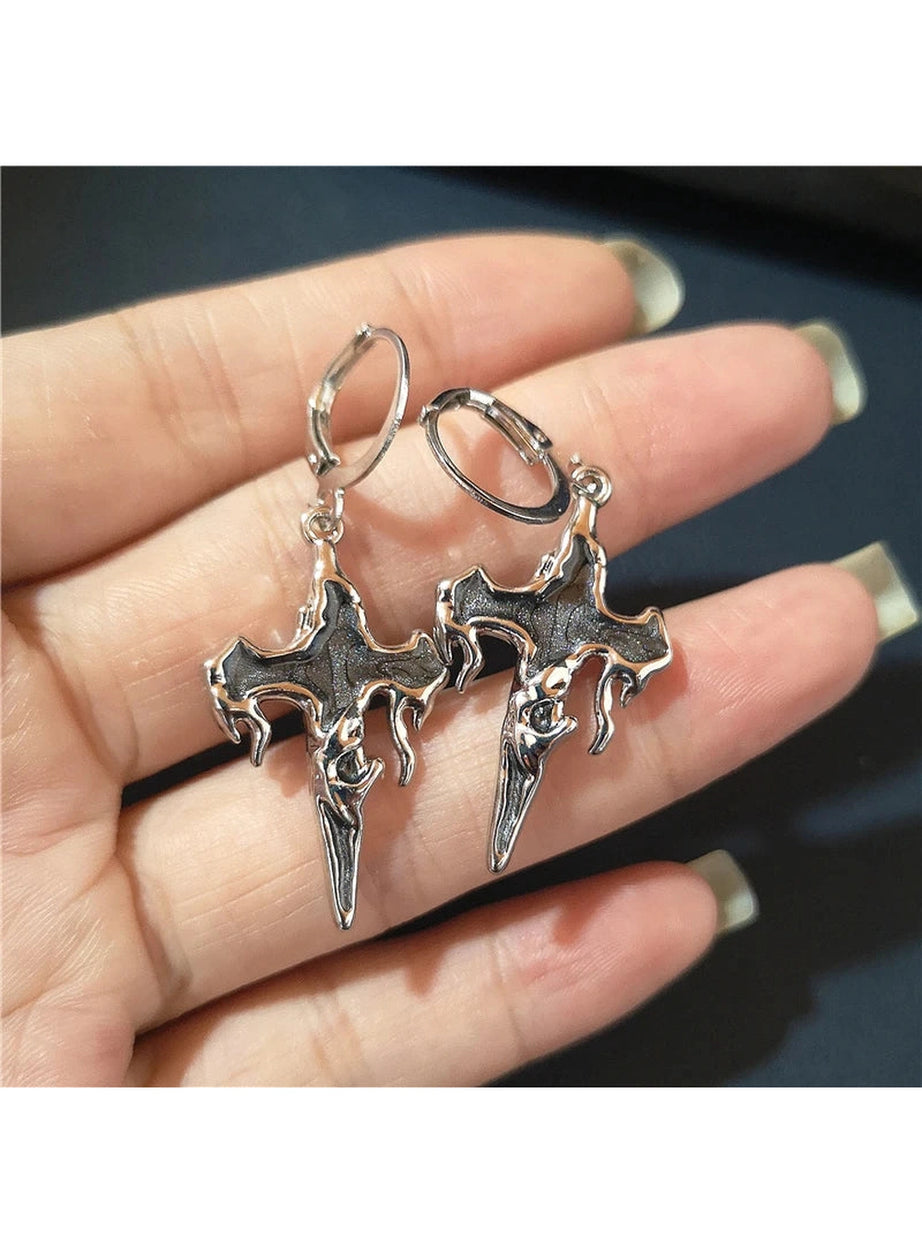 Crimson Gothic Cross Earrings