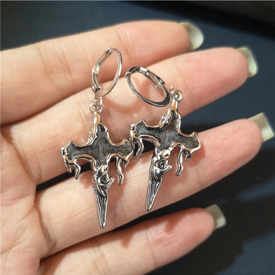 Crimson Gothic Cross Earrings