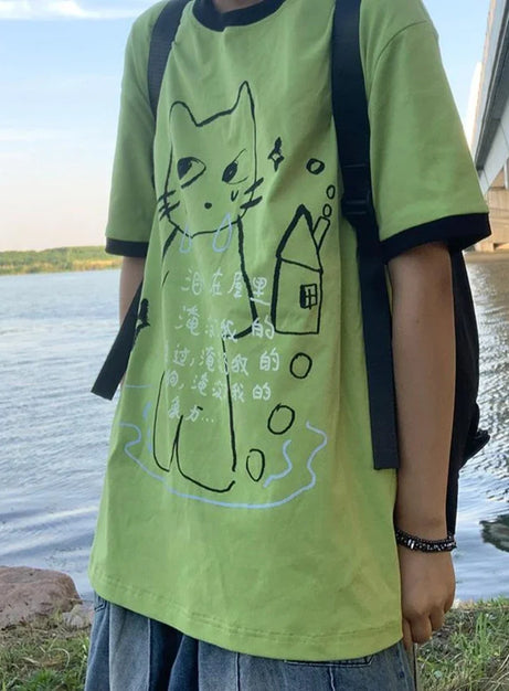 Weinendes Katzen-Gekritzel-T-Shirt