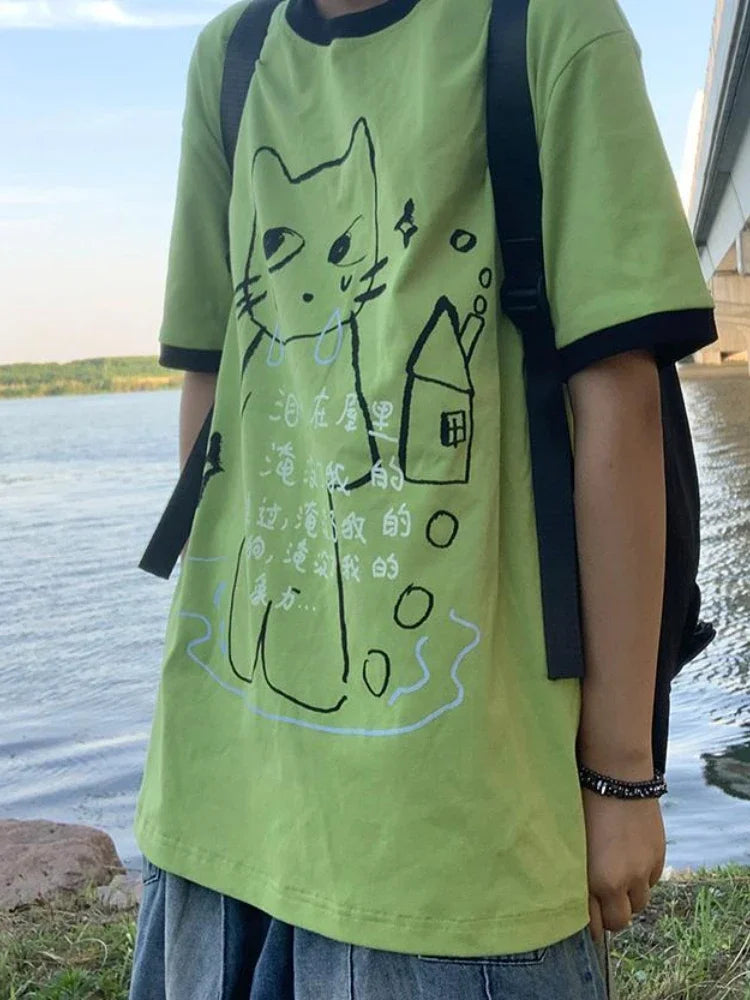 Crying Cat Doodle T-shirt